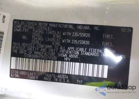 2024 Toyota Highlander Platinum из США, поврежденный, VIN 5TDKDRBH7RS574500